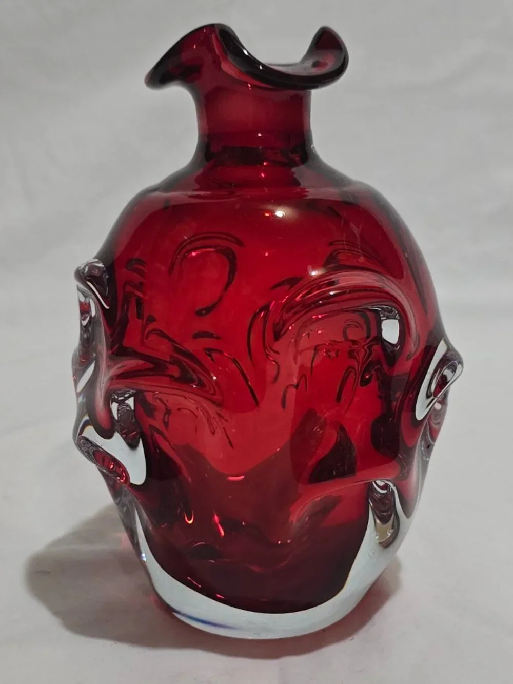 Vtg 1960's Aseda Bergstrom Swedish Art Glass Bergstom Ruby Thumbprint Decanter